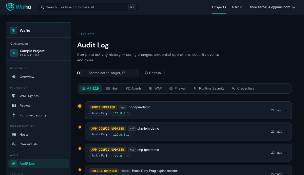 WAFio Audit Log Page